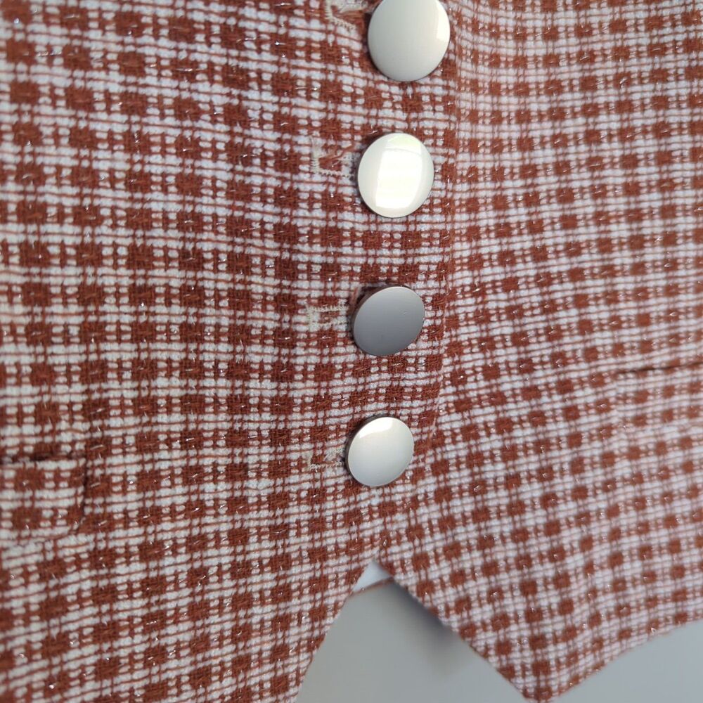 Altar'd State NWT Check Plaid Micro Vest Rust Button Front Large Preppy Menswear - Picture 3 of 9